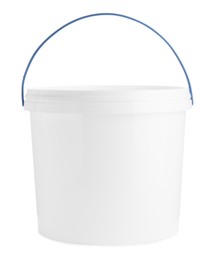 Photo of One blank plastic bucket isolated on white