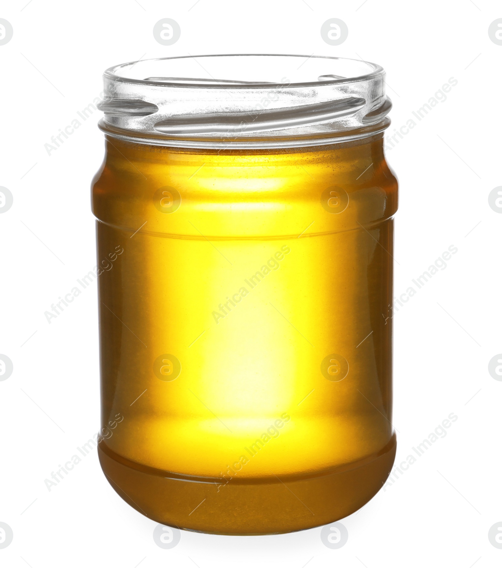 Photo of Jar with organic honey isolated on white