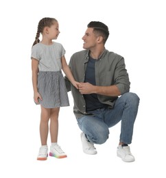 Photo of Little girl with her father on white background