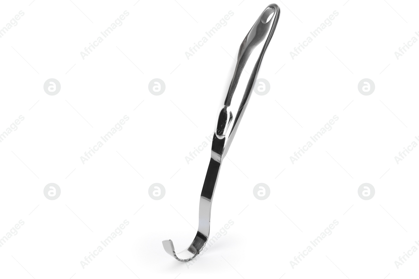 Photo of Stainless steel butter curler on white background. Kitchen utensils