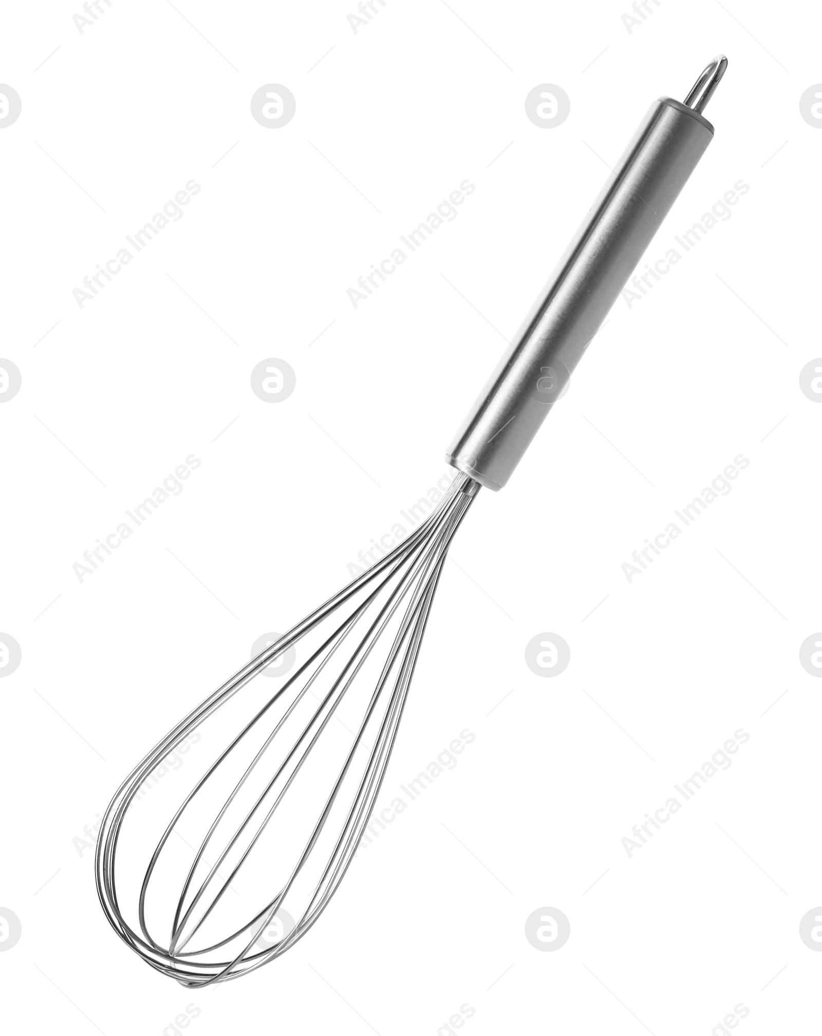 Photo of Balloon whisk on white background. Kitchen utensils