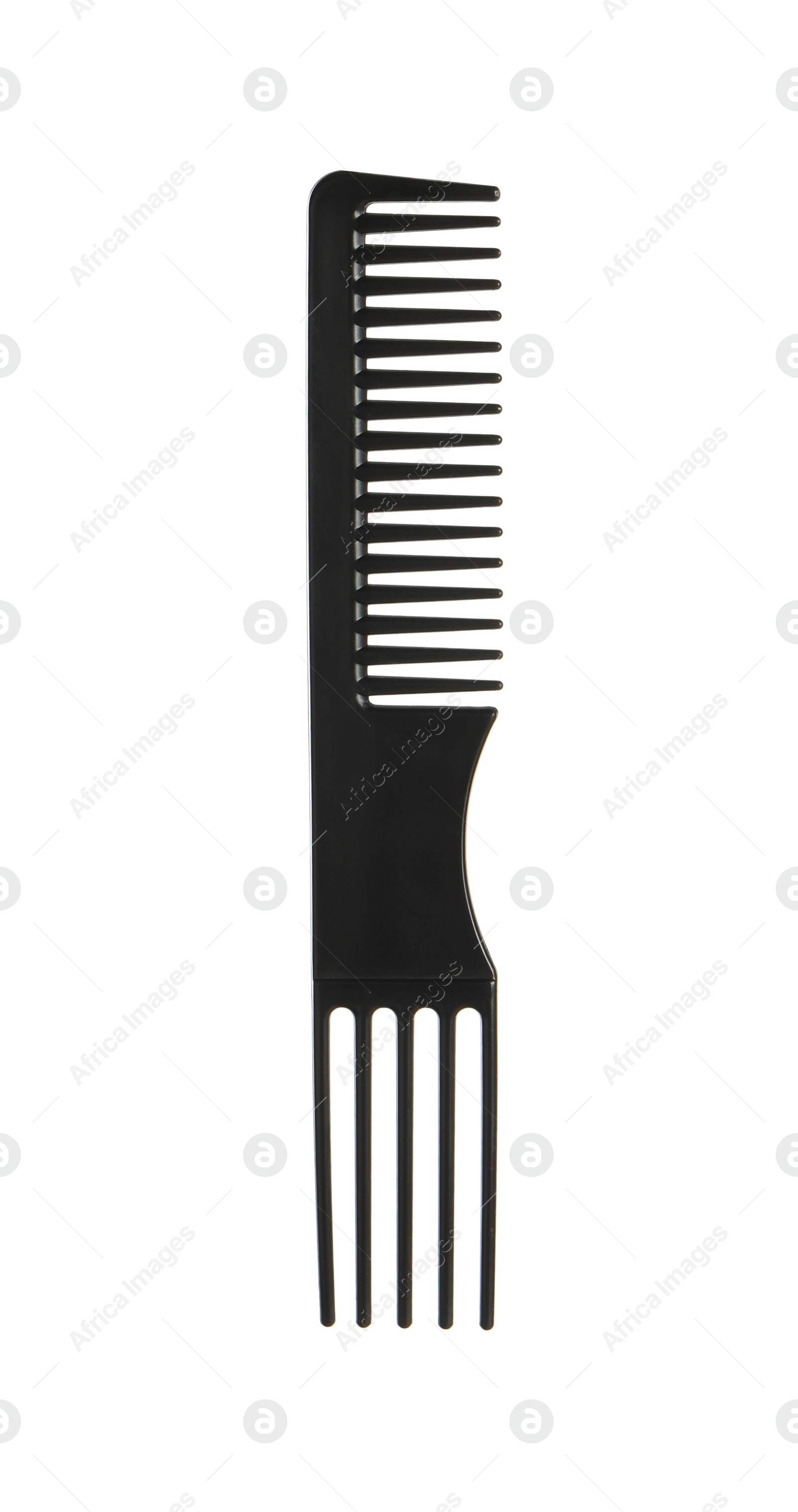 Photo of Hairdresser tool. Black hair comb isolated on white