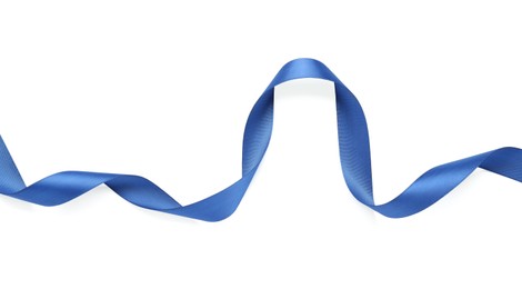 Photo of Beautiful blue ribbon isolated on white. Festive decor