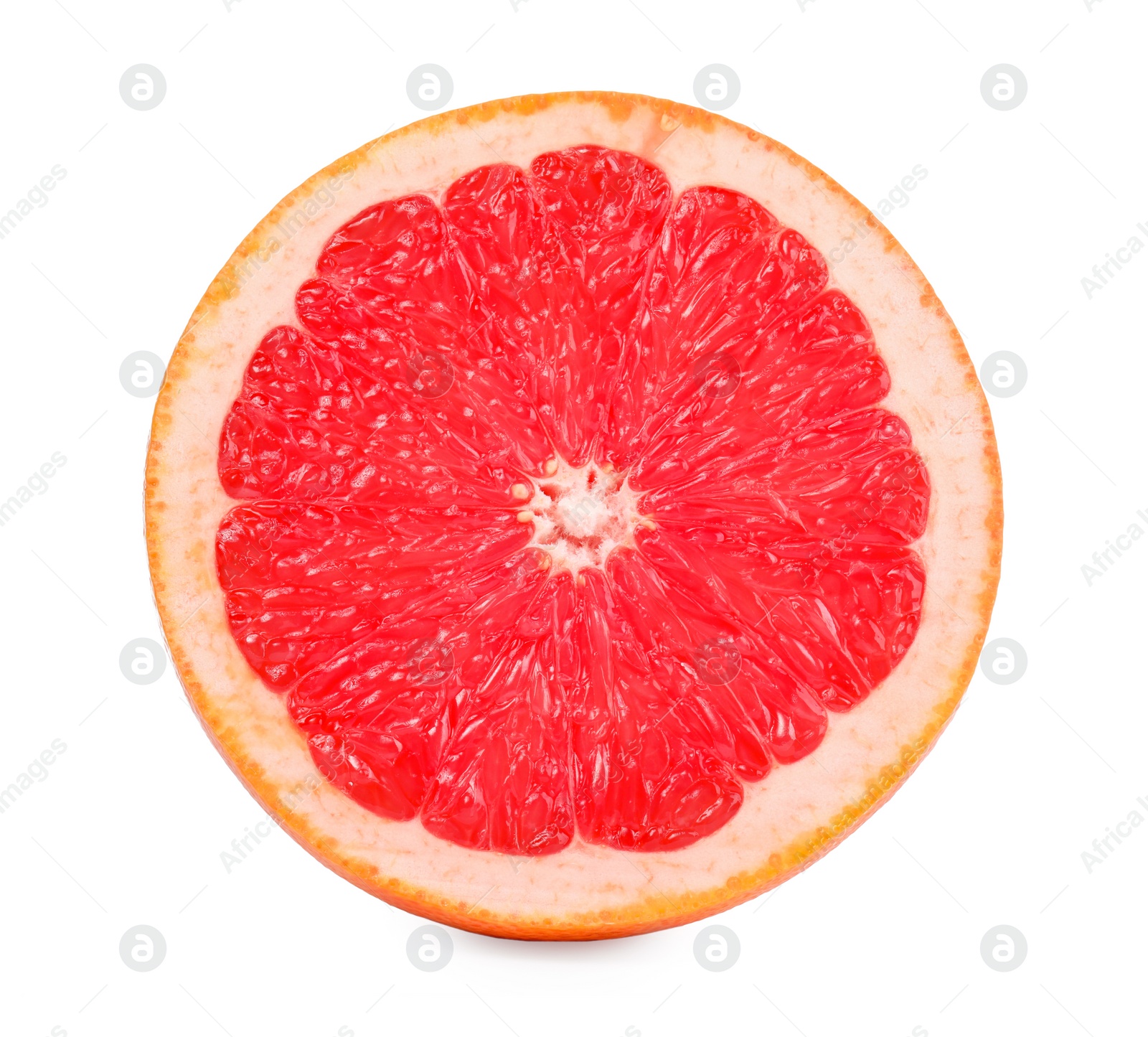 Photo of Halved ripe grapefruit isolated on white. Citrus fruit