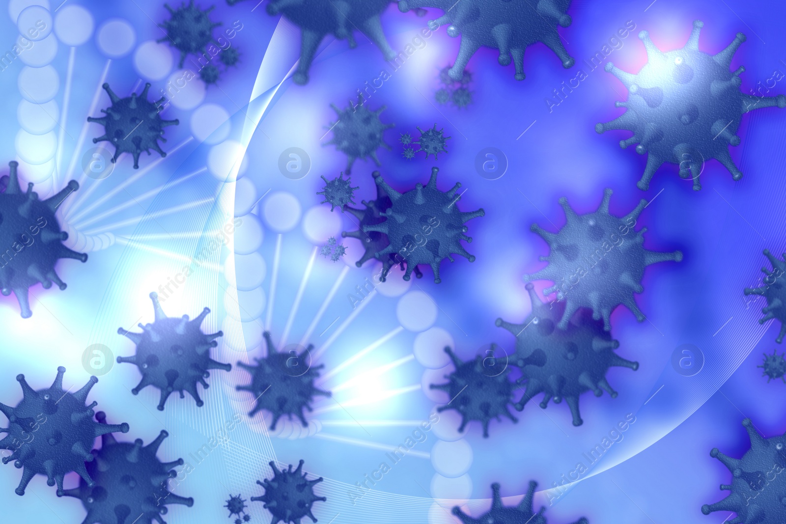 Image of Abstract illustration of virus on blue background