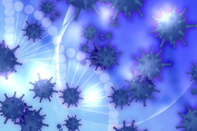Image of Abstract illustration of virus on blue background