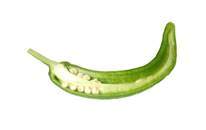 Photo of Half of green hot chili pepper isolated on white