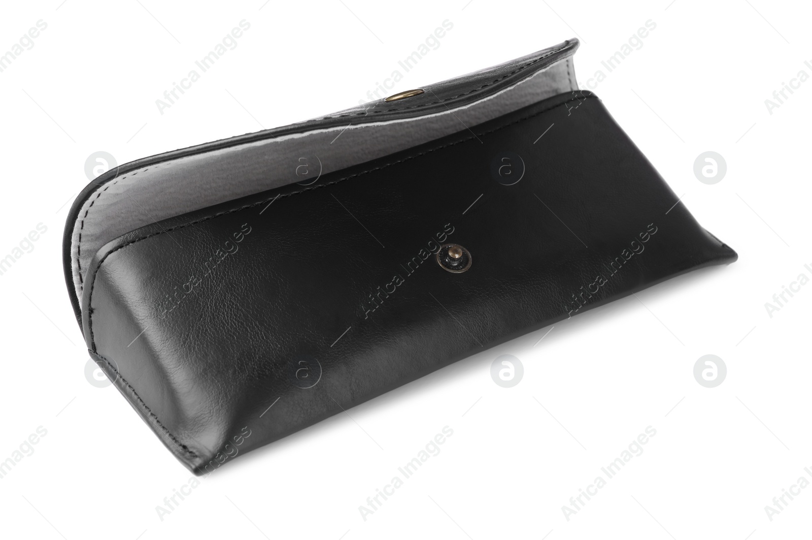 Photo of Black leather sunglasses case isolated on white