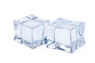 Photo of Crystal clear ice cubes isolated on white