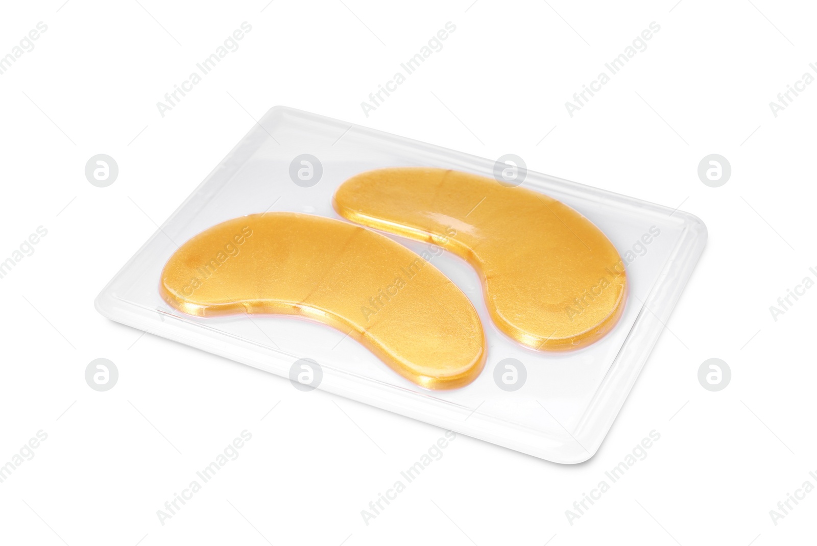 Photo of Package with under eye patches isolated on white. Cosmetic product