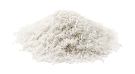 Photo of Pile of raw basmati rice isolated on white