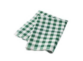 New green checkered tablecloth on white background
