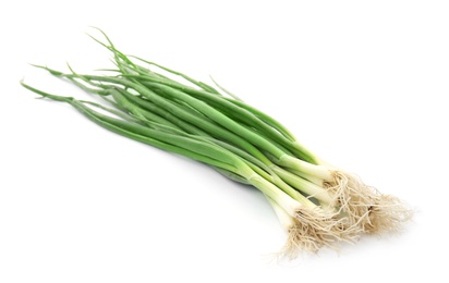 Photo of Fresh green onion on white background