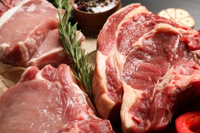 Photo of Closeup view of fresh cut raw meat