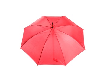 Photo of Beautiful open umbrella on white background