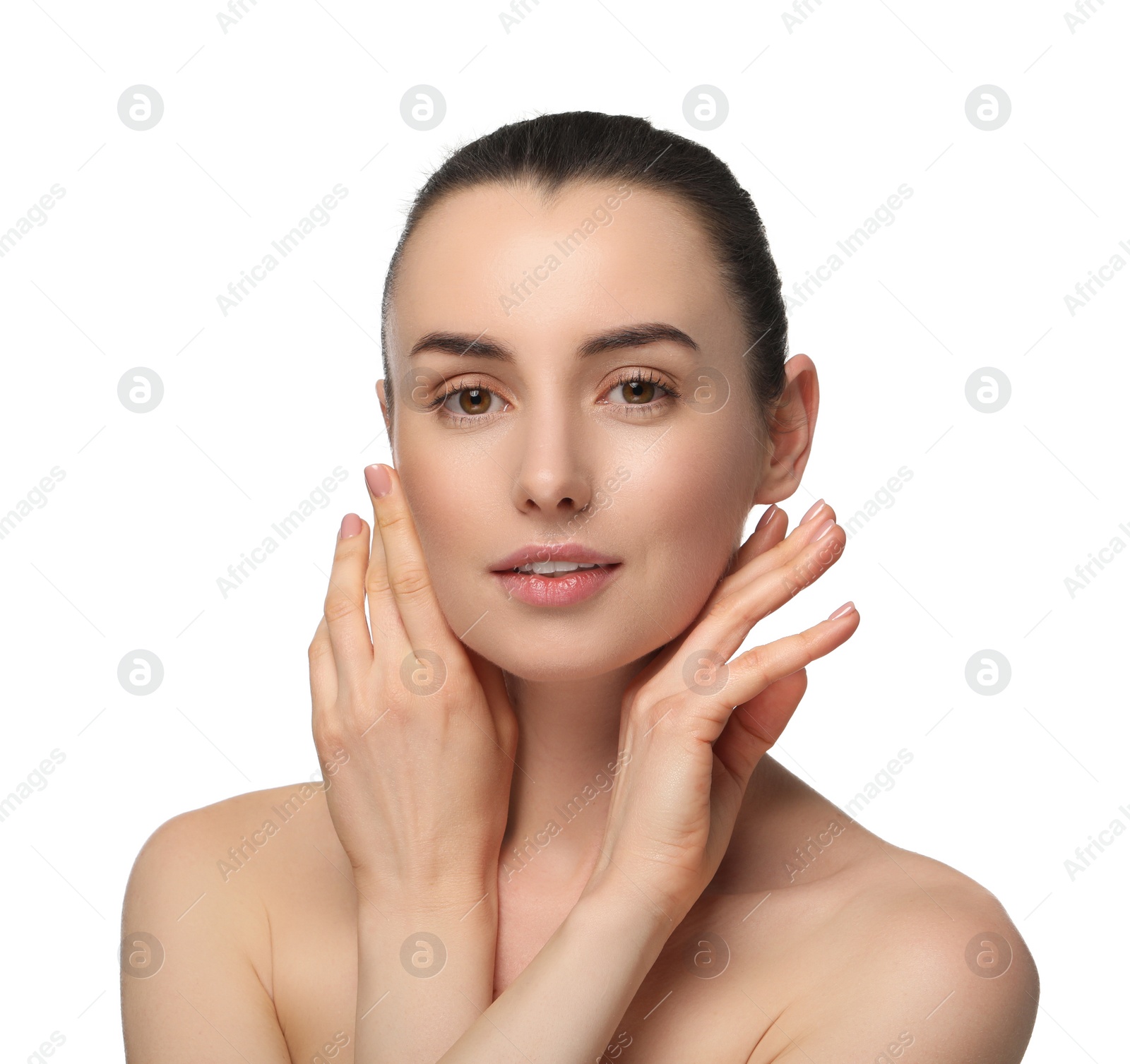 Photo of Portrait of beautiful young woman on white background