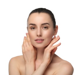 Photo of Portrait of beautiful young woman on white background