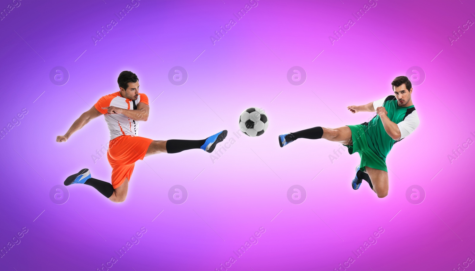 Image of Handsome sportsmen playing basketball on gradient color background, collage. Banner design