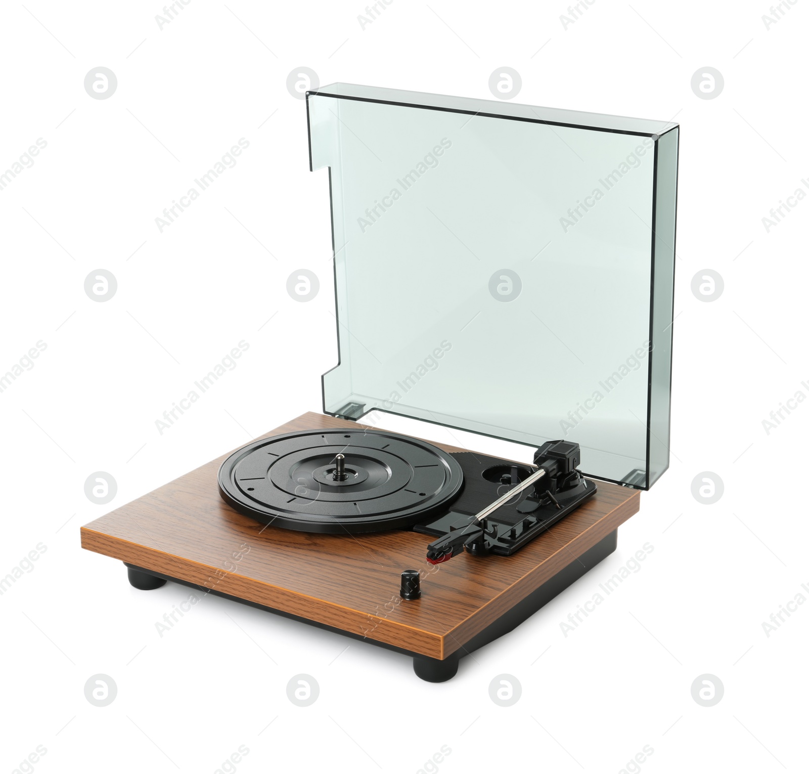 Photo of Modern vinyl record turntable isolated on white