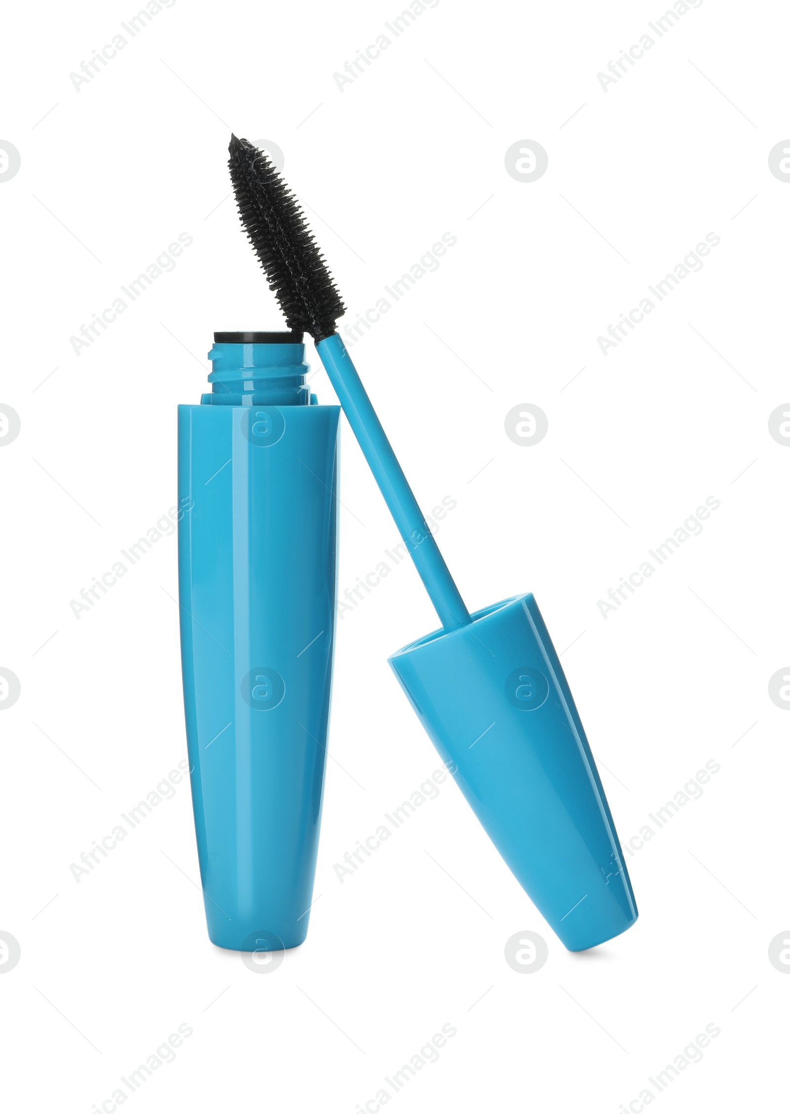 Photo of Mascara for eyelashes on white background. Makeup product