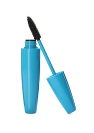 Mascara for eyelashes on white background. Makeup product