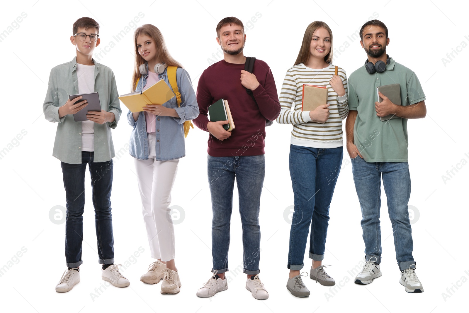 Image of Group of happy students on white background