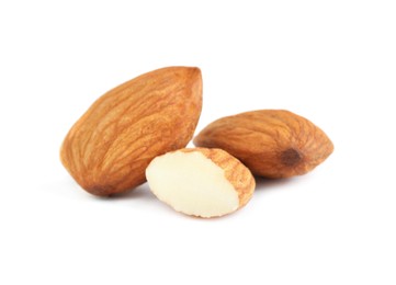 Organic almond nuts on white background. Healthy snack