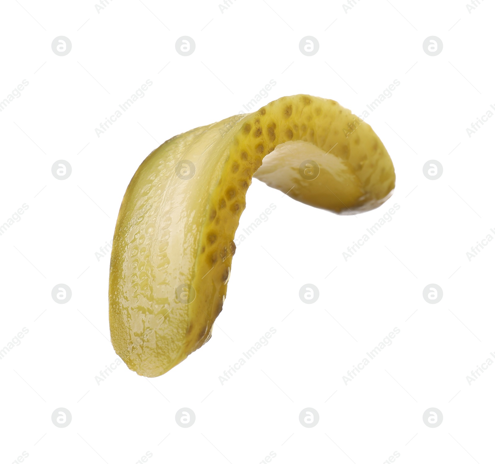 Photo of Slice of pickled cucumber isolated on white