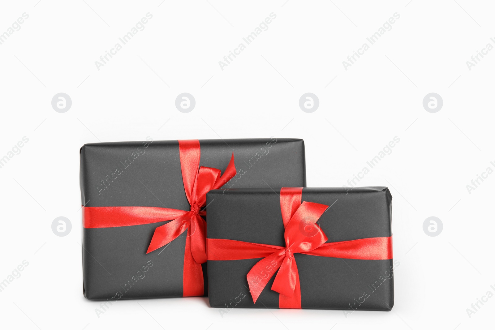 Photo of Gift boxes on white background. Black Friday