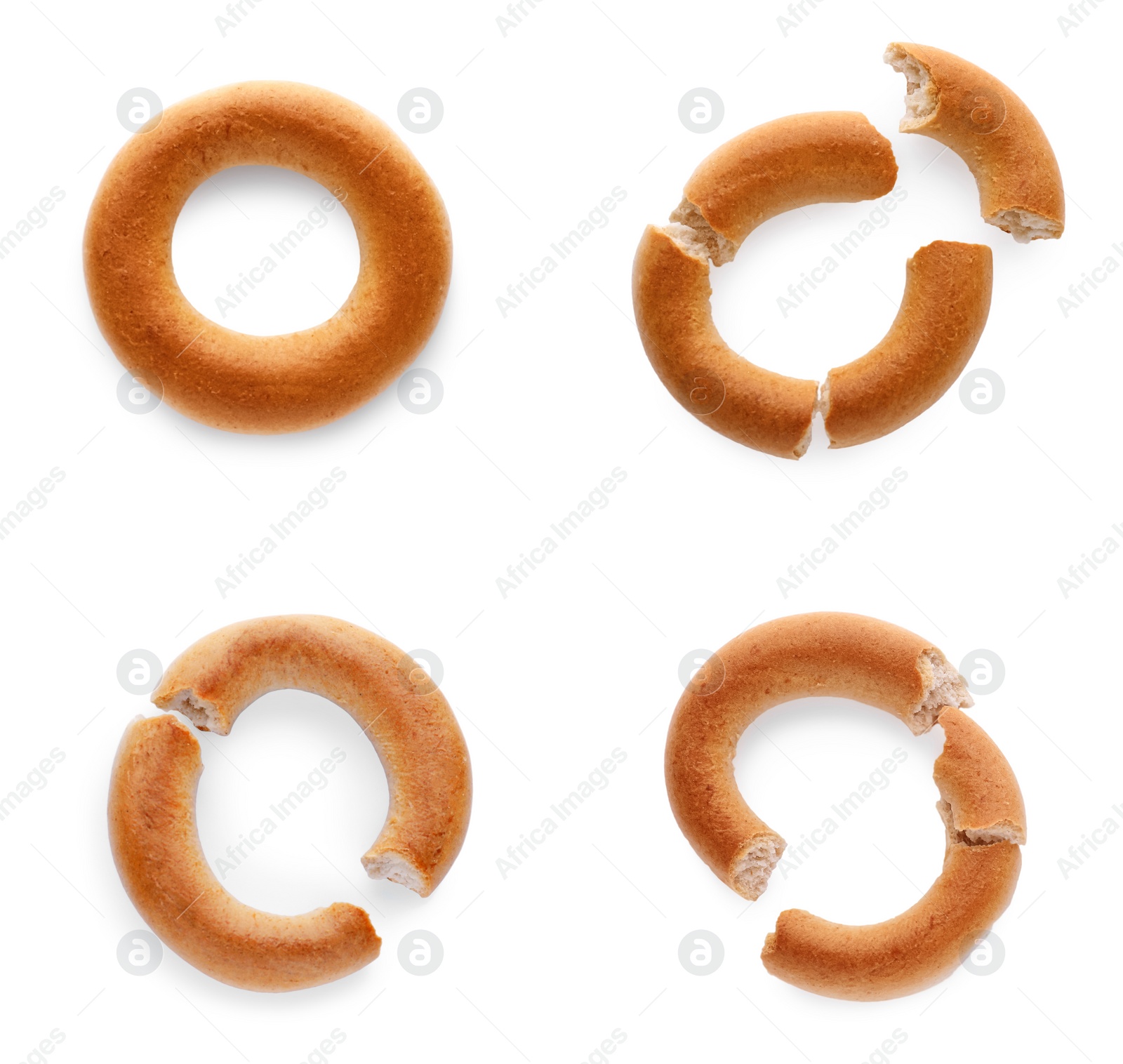 Image of Ring shaped Sushki (dry bagels) on white background, top view