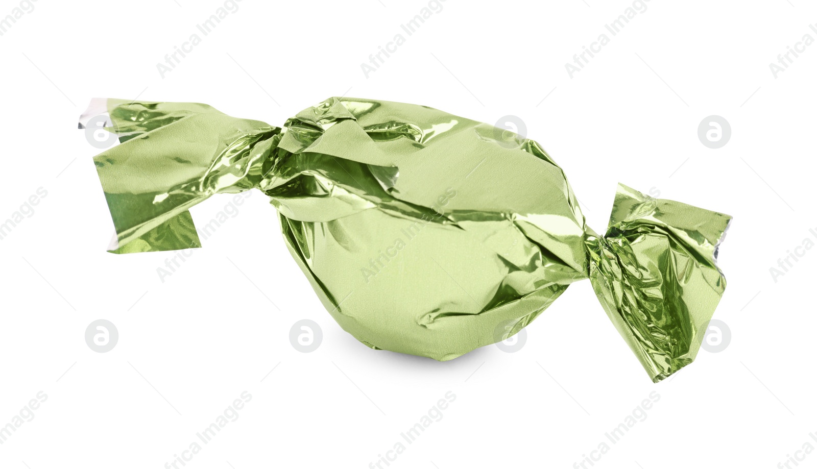 Photo of Candy in light green wrapper isolated on white