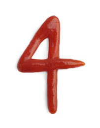 Photo of Number four written by ketchup on white background