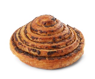 Photo of Freshly baked spiral pastry isolated on white