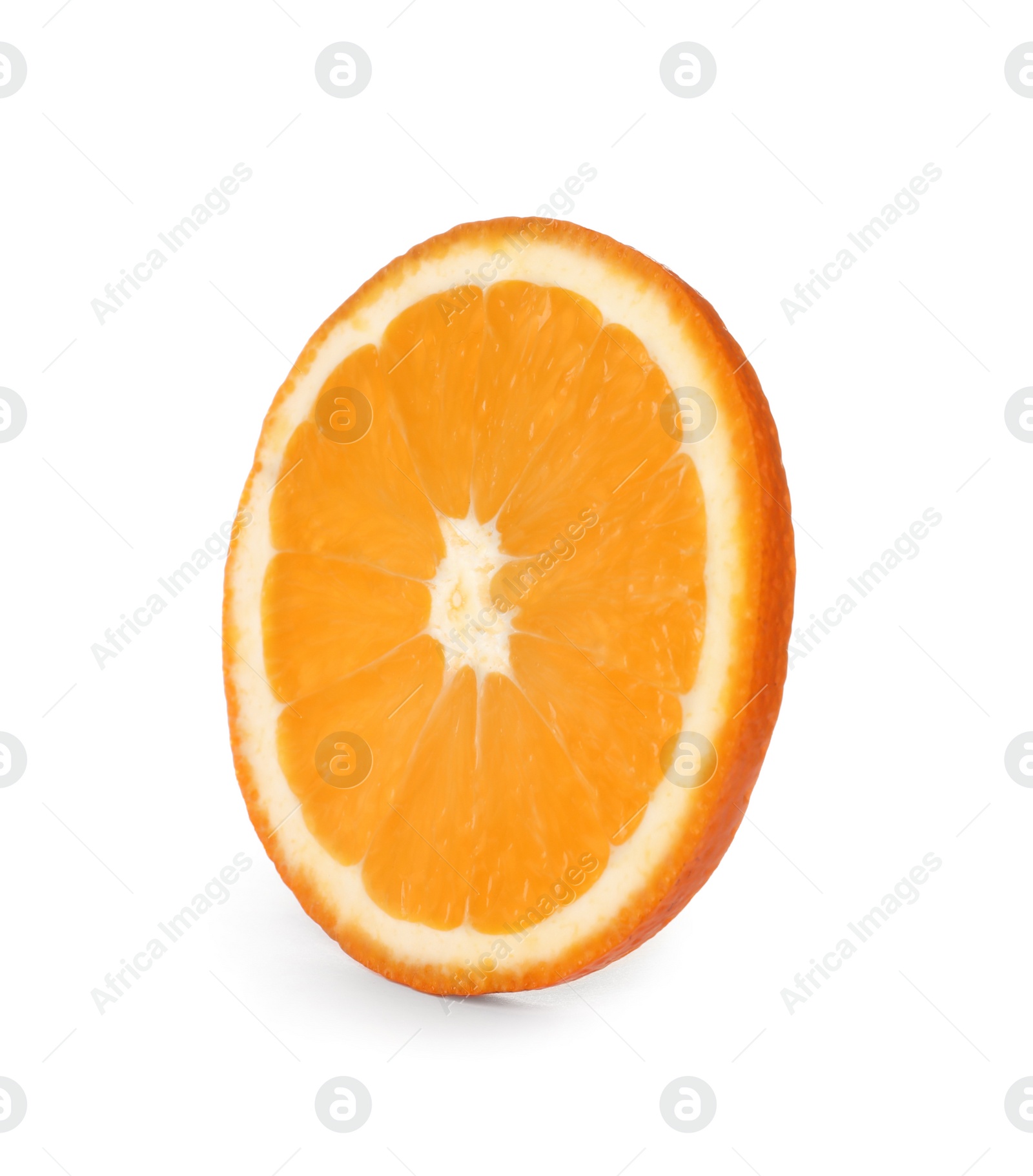 Photo of Slice of ripe orange isolated on white