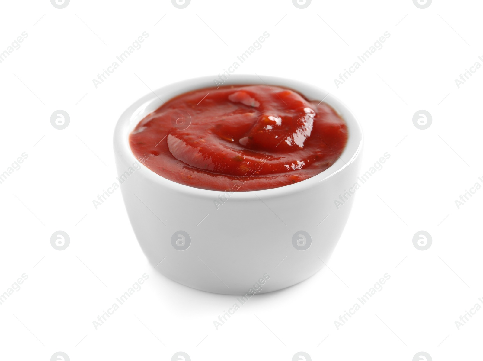 Photo of Delicious tomato sauce in bowl on white background