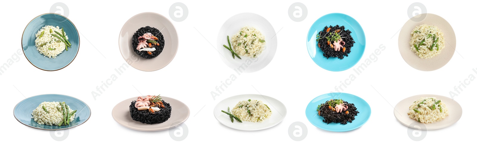 Image of Collage with delicious rissotos on white background. Banner design 