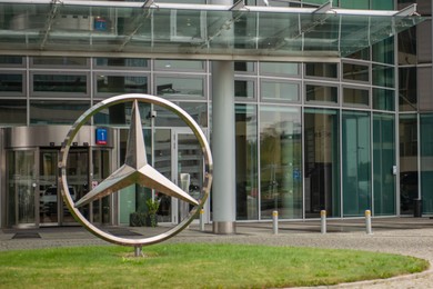 Photo of Warsaw, Poland - September 10, 2022: Beautiful modern Mercedes Benz logo outdoors