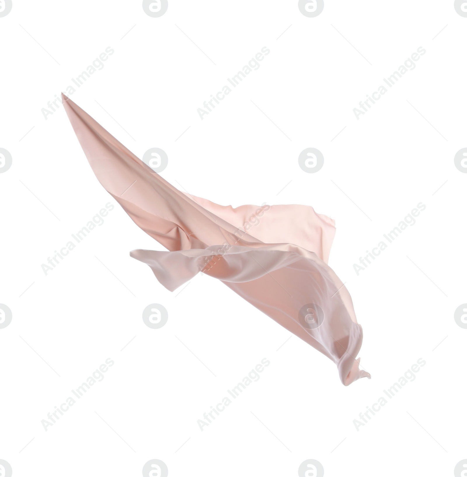 Photo of Beautiful light pink silk floating on white background