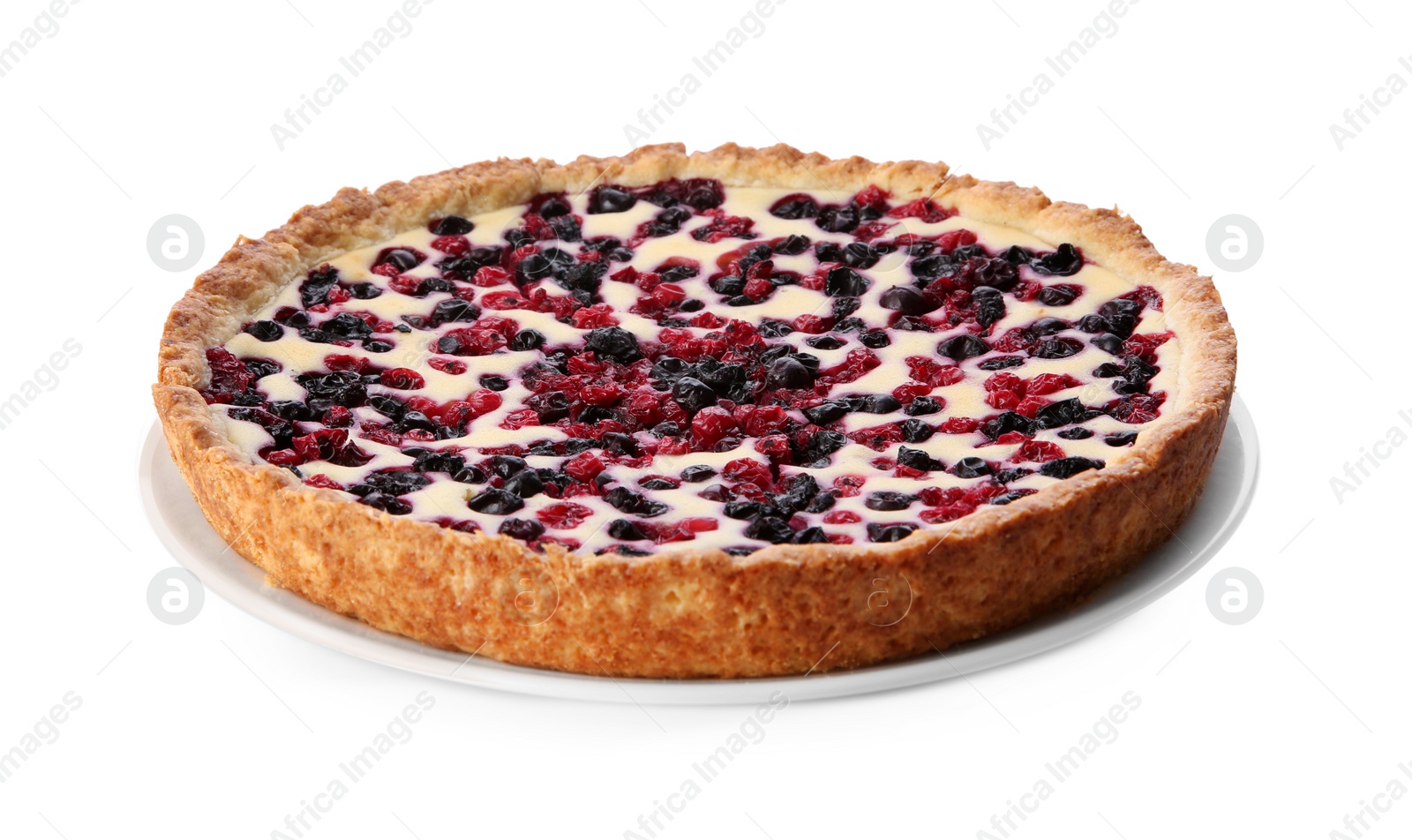 Photo of Delicious freshly baked currant pie isolated on white