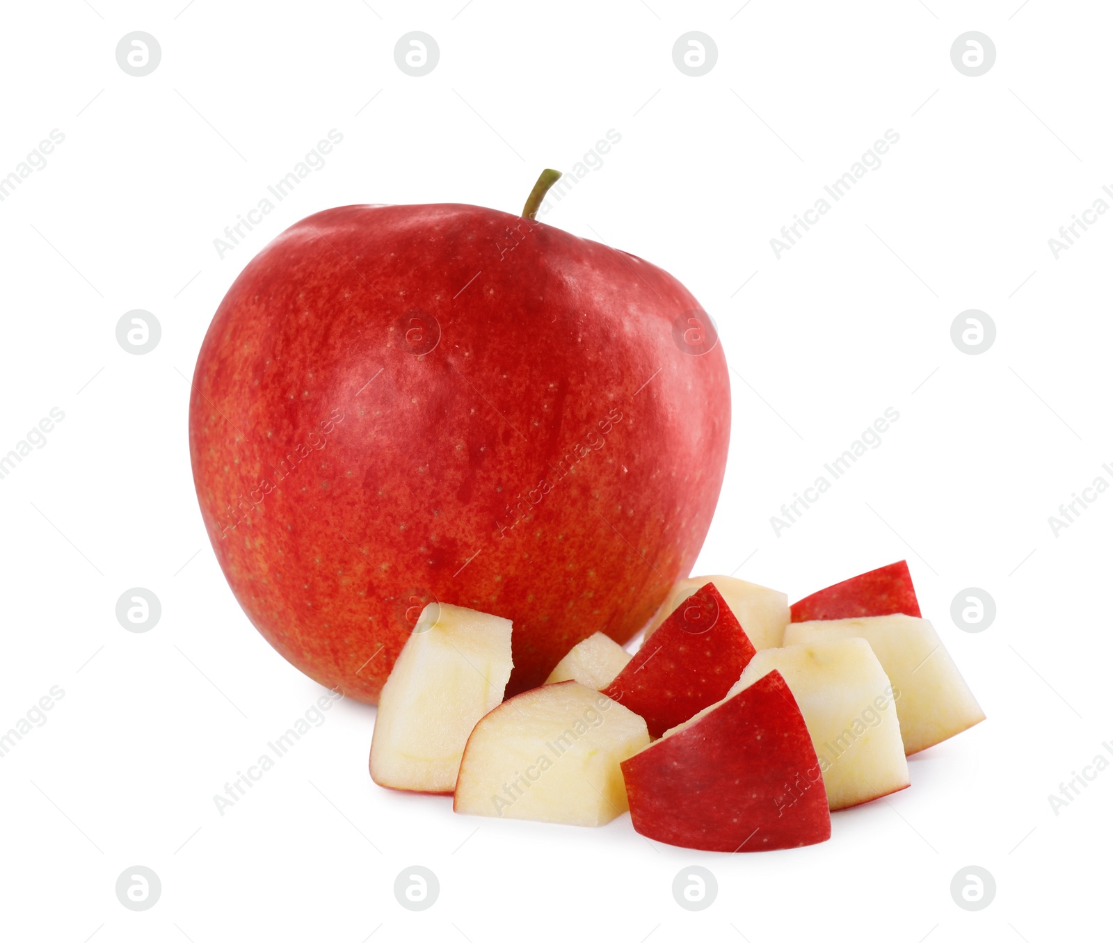 Photo of Whole and cut apples on white background