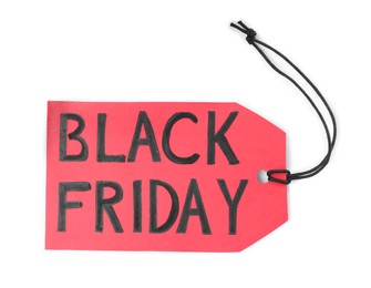 Photo of Red tag with words Black Friday isolated on white