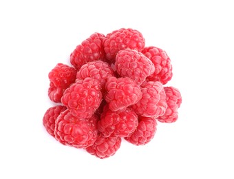 Photo of Many fresh ripe raspberries on white background