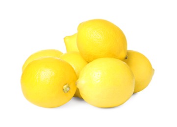 Photo of Fresh ripe whole lemons on white background