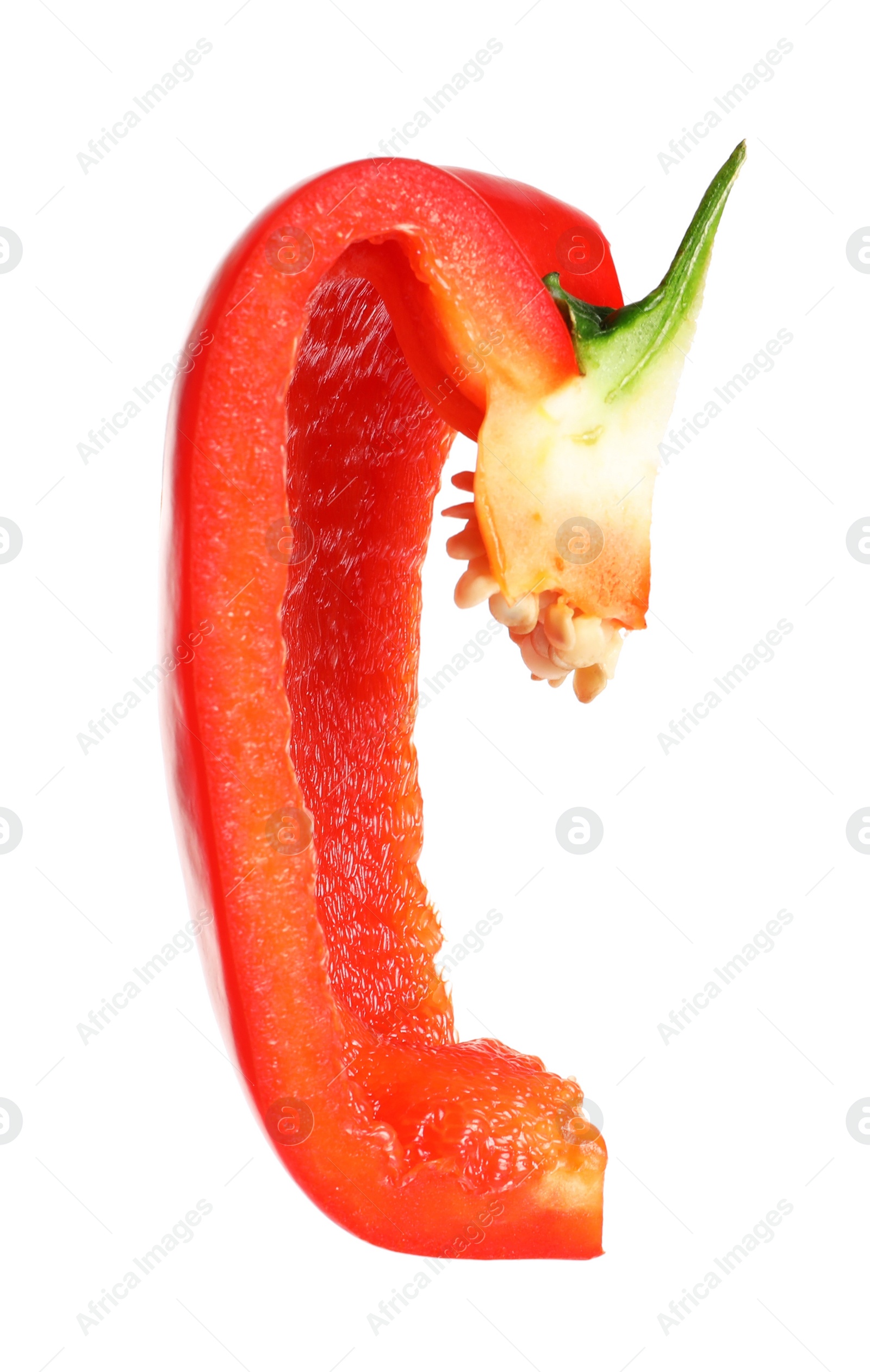 Photo of Slice of ripe red bell pepper on white background