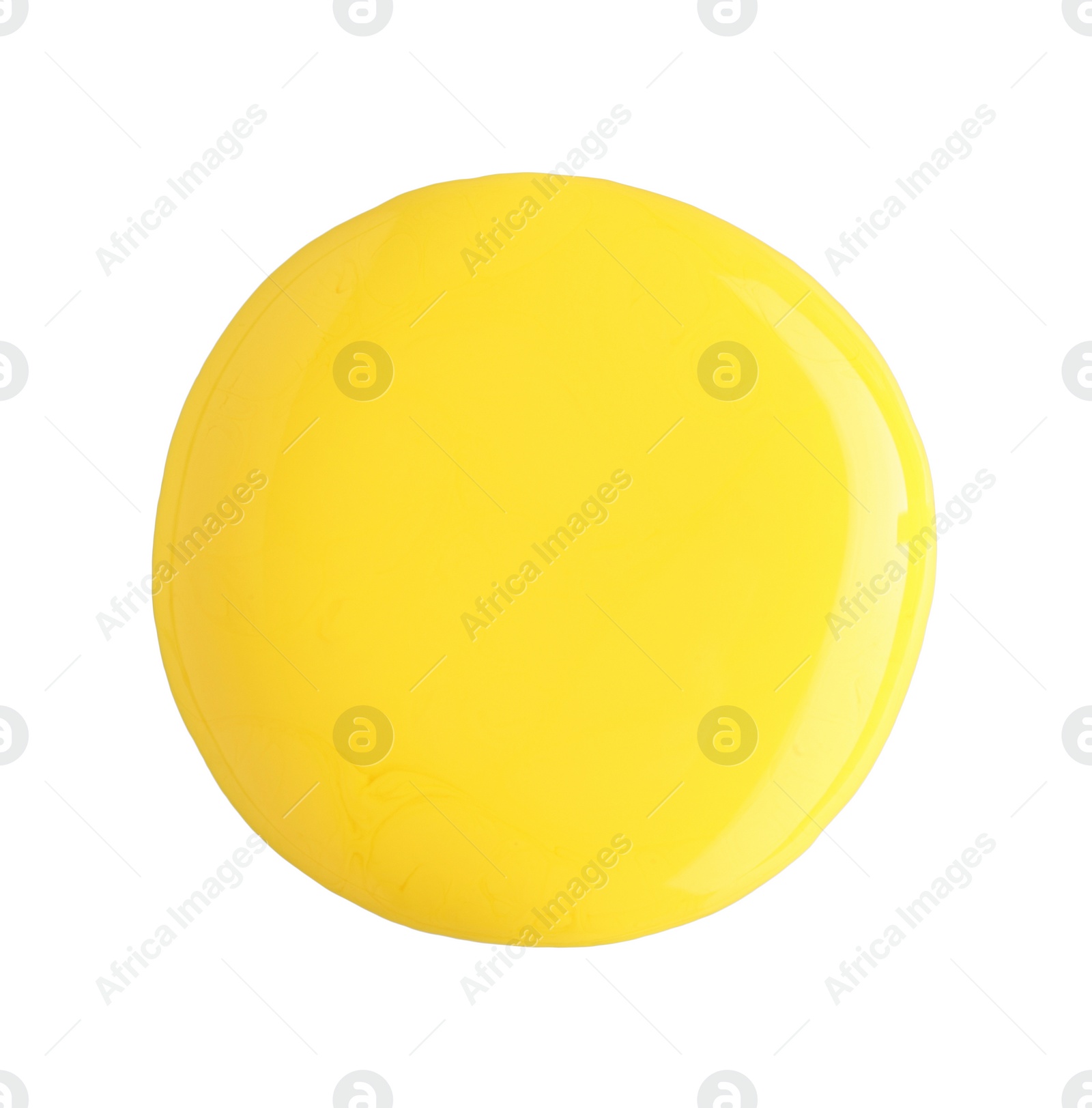 Photo of Sample of yellow nail polish isolated on white, top view