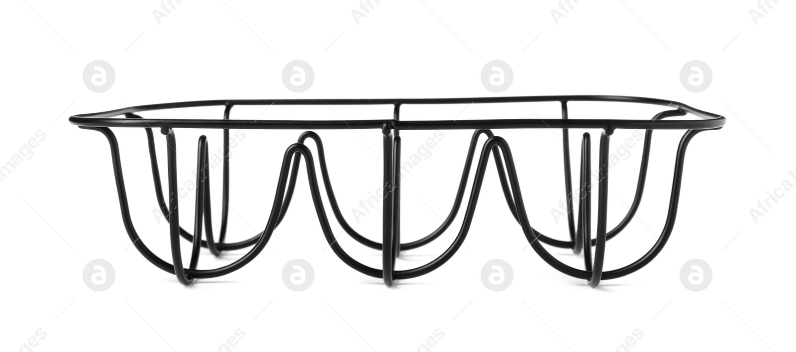 Photo of Black metal egg tray on white background