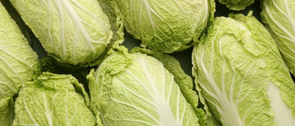 Image of Fresh ripe Chinese cabbages as background, top view