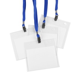 Photo of Blank badges on white background. Mockup for design