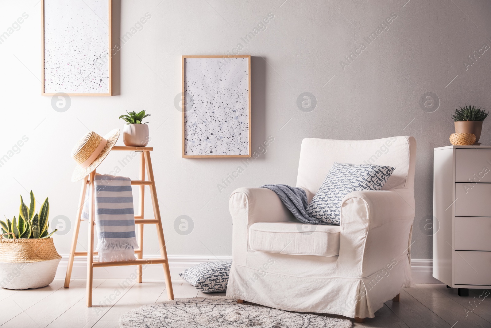 Photo of Beautiful room interior with stylish wooden ladder