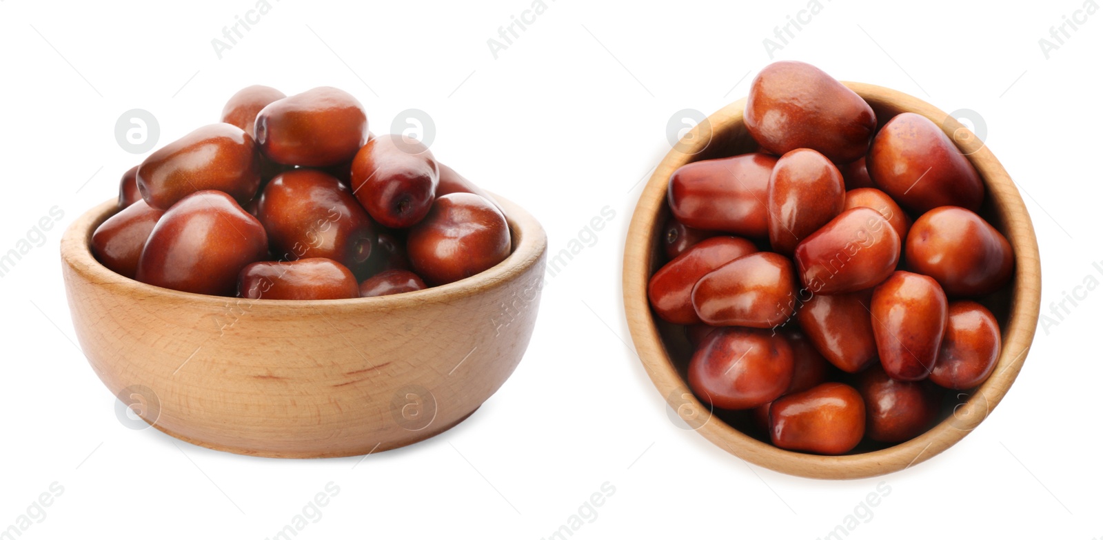 Image of Fresh ripe palm oil fruits on white background. Banner design